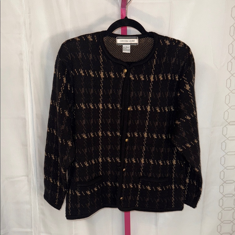 Crystal Kobe Black and Gold Houndstooth Women's Cardigan